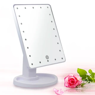 10吋超大22燈LED可翻轉觸控亮度調整美顏化妝桌鏡-白