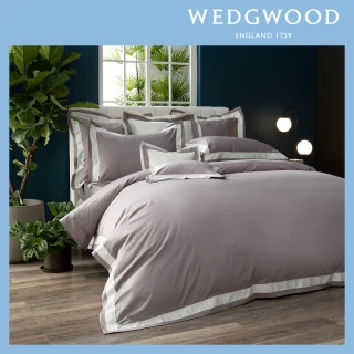 【WEDGWOOD】500織長纖棉Bi-Color素色鬆緊床包-煙紫(特大180x210cm)