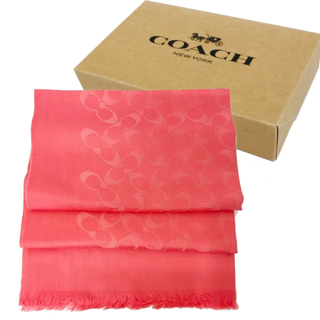 【COACH】C LOGO 羊毛混桑蠶絲巾圍巾禮盒(玫瑰粉)