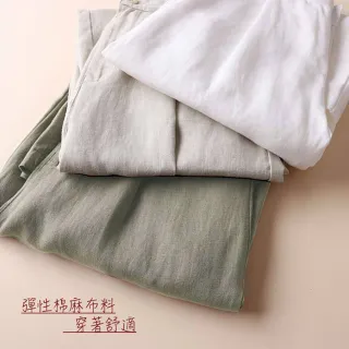 【RH】棉麻彈性褲頭薄款寬鬆8分闊褲(透氣涼爽全尺碼S-4L)