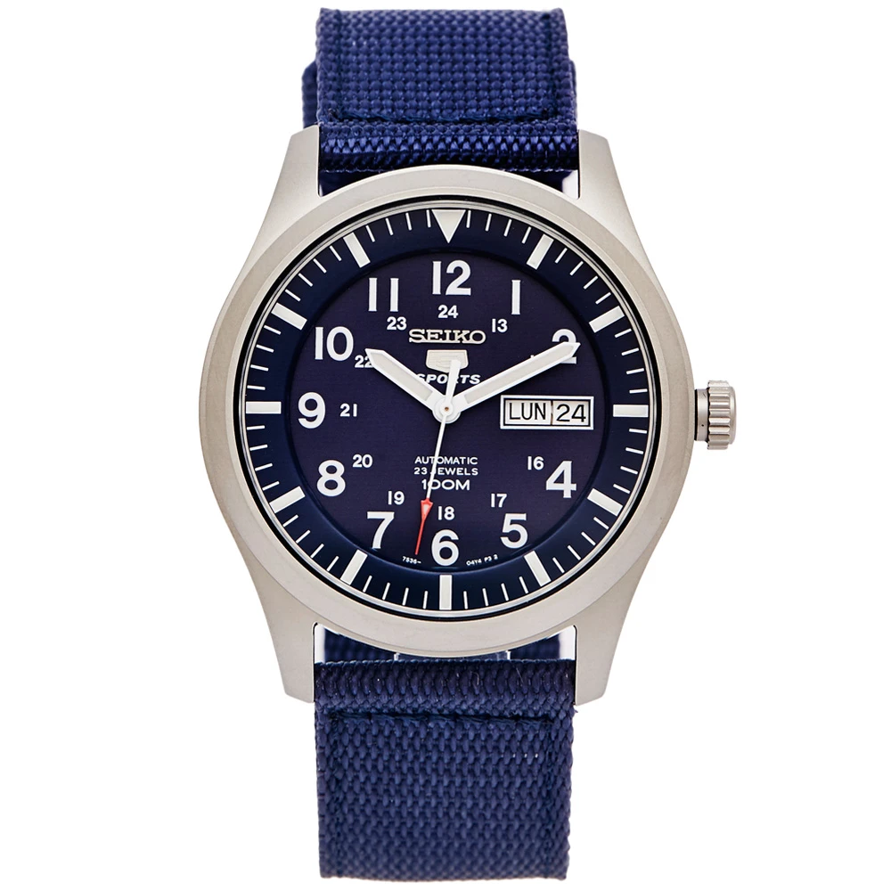 盾牌5號的帆布錶帶機械手錶-藍面X藍色/42mm(SNZG11K1)