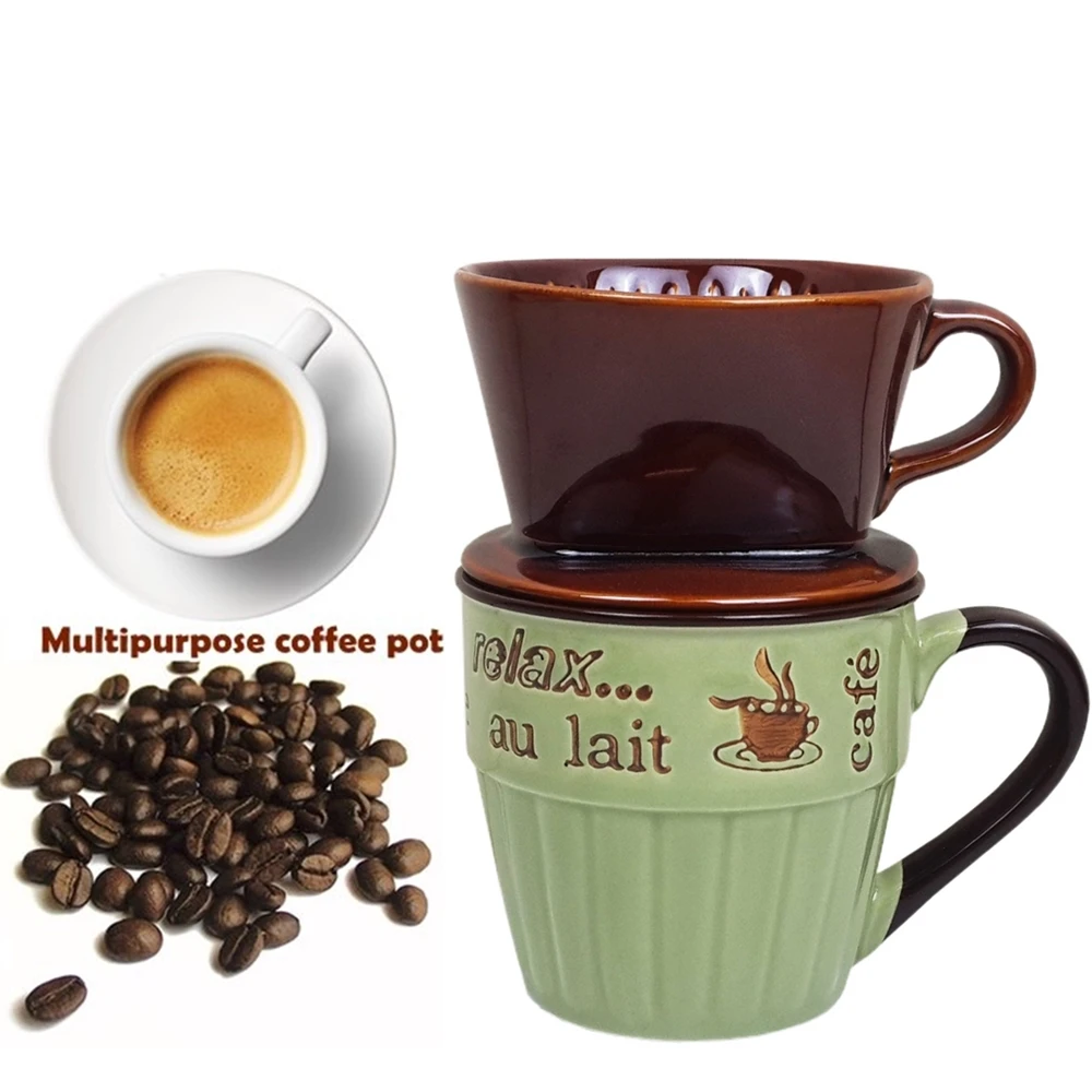 小號陶瓷濾杯＋380cc休閒咖啡杯 馬克杯／泡咖啡 泡茶濾杯 手沖咖啡濾器(2入隨機出貨)