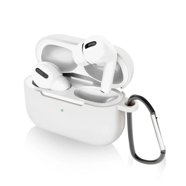 N-Brand AirPods Pro 保護套 保護殼 無線藍牙耳機充電矽膠收納盒- 白(附掛勾)