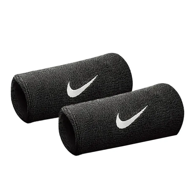 【NIKE 耐吉】Nike Swoosh 運動 打球 健身 加長 護腕 腕帶 吸濕 排汗 乾爽 彈性 2入  黑(NNN05010OS)