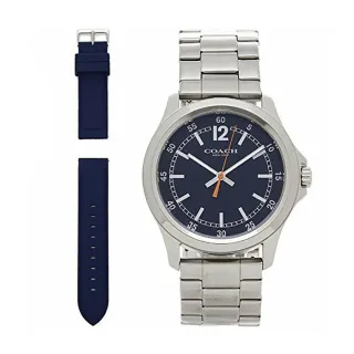 【COACH】型男最愛銀X深藍雙錶帶時尚腕錶組(W1535-L38)