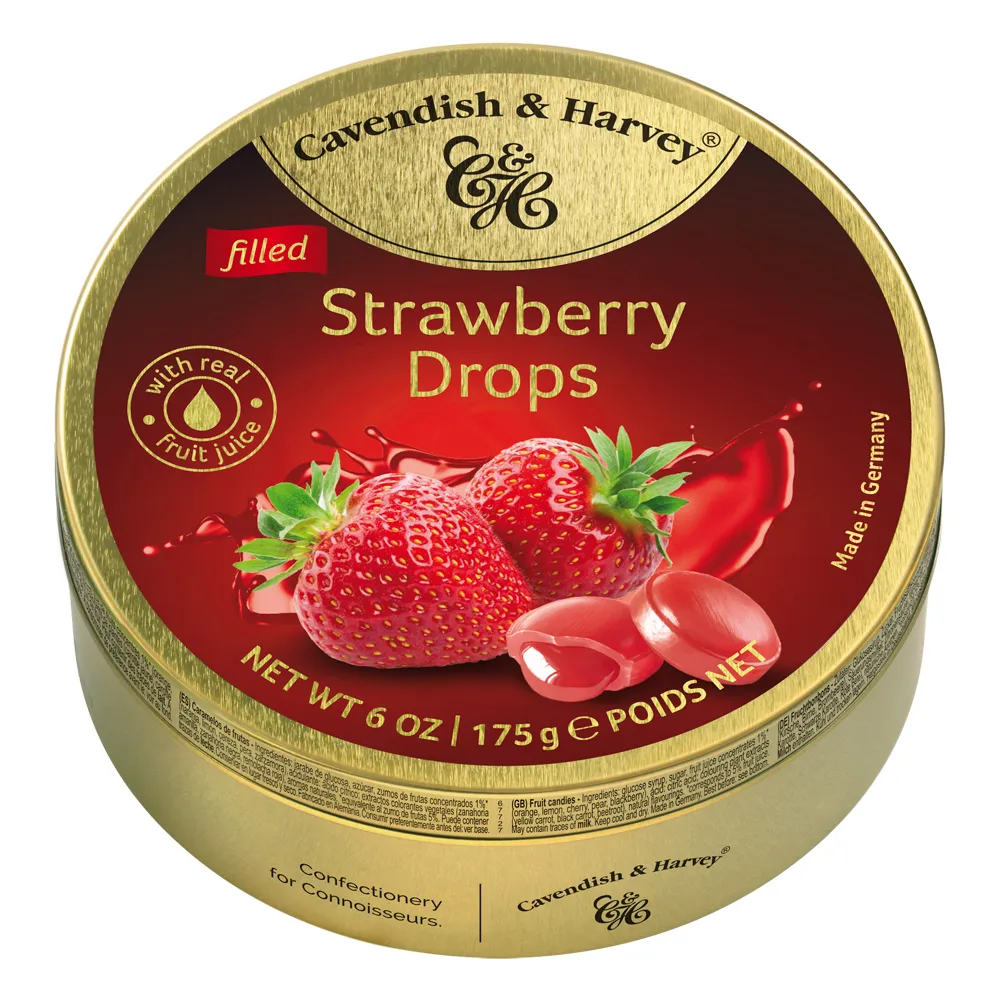 【德國 卡恩迪許 cavendish&harvey】水果糖草莓夾心175G(原裝進口水果糖果汁夾心零食草莓)