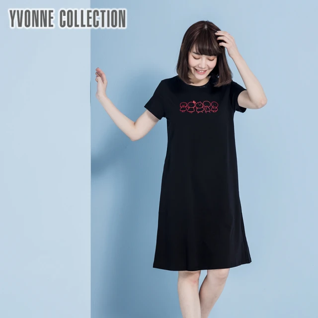 【Yvonne Collection】以旺娃娃圓領滾邊短袖洋裝(黑)