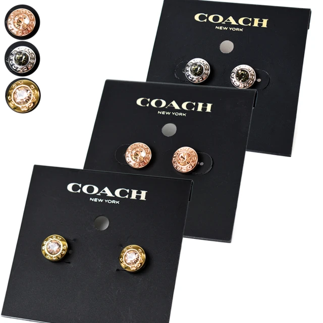 COACH【COACH】圓型LOGO水鑽針式耳環(新款任選)