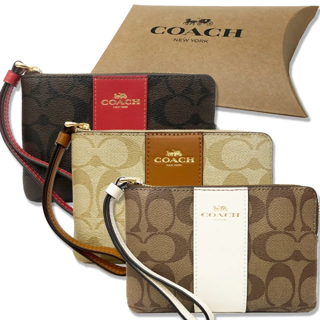 【COACH】C LOGO直紋手拿零錢包禮盒(多款選一)