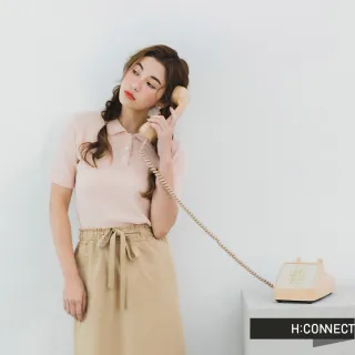 【H:CONNECT】韓國品牌 女裝 -V領純色針織POLO(卡其色)