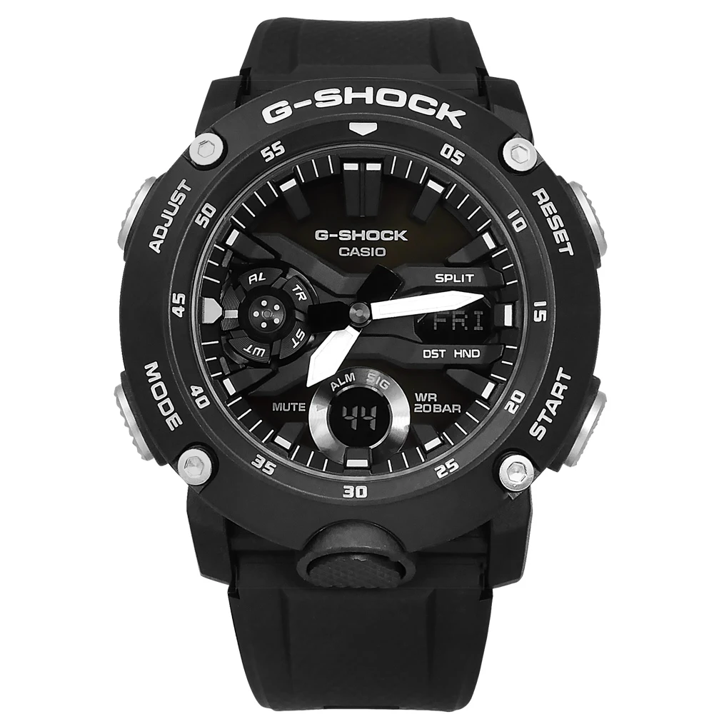 G-SHOCK 強悍風格 雙顯 計時碼錶 防水200米 運動衝浪 橡膠手錶 黑色 46mm(GA-2000S-1A)