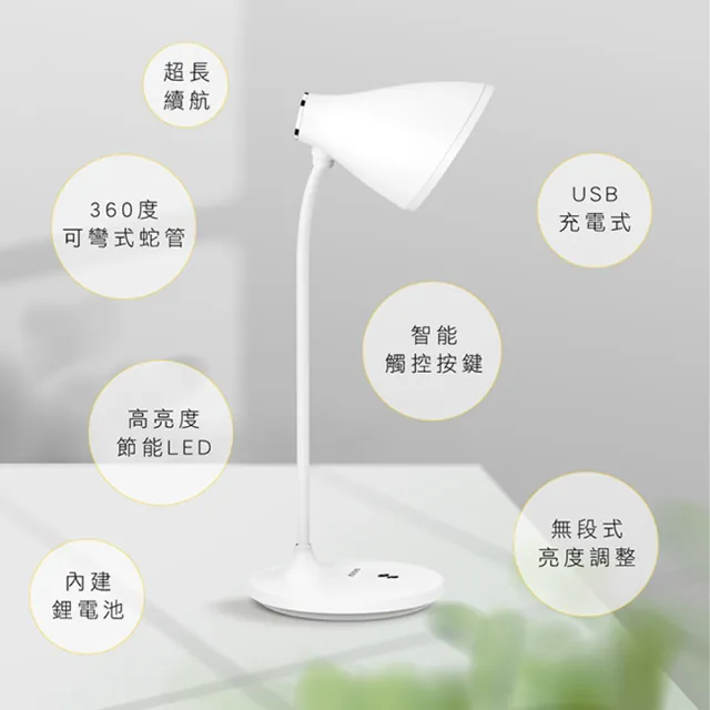 【KINYO】USB充插兩用大廣角LED檯燈