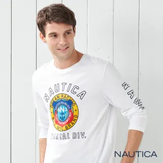 【NAUTICA】休閒品牌名圖騰長袖T恤(白色)