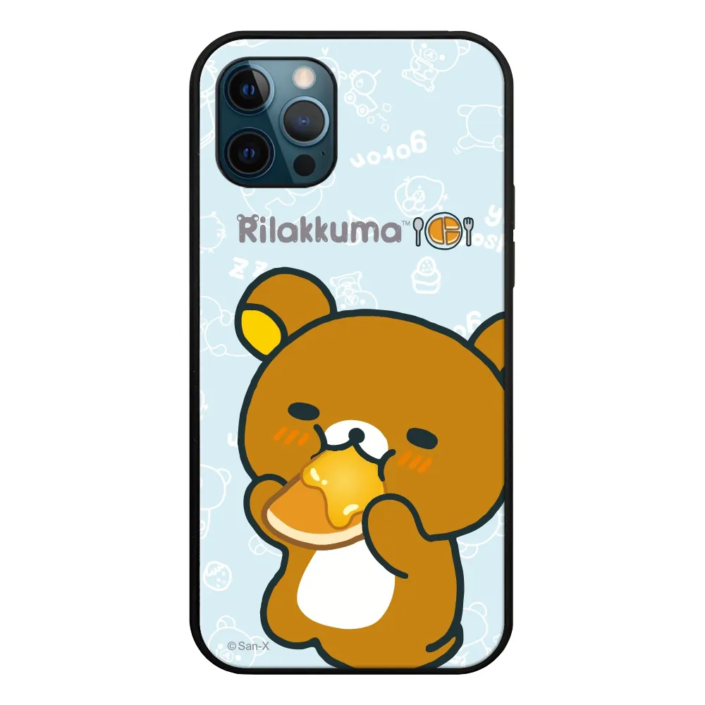 【Rilakkuma 拉拉熊】iPhone12/iPhone12 Pro 6.1吋 玻璃背板手機殼/保護殼 淺藍鬆餅(正版授權 台灣製造)