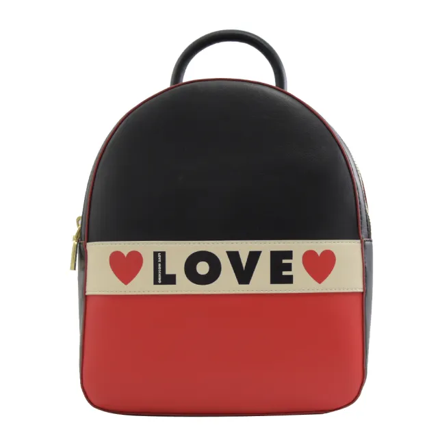 【MOSCHINO】LOVE MOSCHINO 撞色條紋愛心手提後背包(黑紅)
