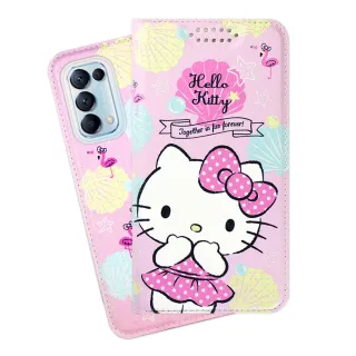 【SANRIO 三麗鷗】OPPO Reno5 Pro 5G 夢幻系列彩繪可站立皮套(Hello Kitty)