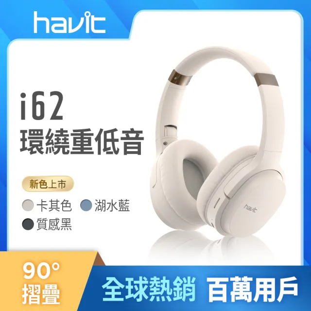 【Havit 海威特】i62 立體聲藍牙無線耳罩式耳機(可90度折疊收納)