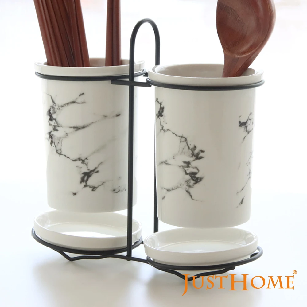 歐式簡約大理石紋陶瓷2分隔陶瓷筷筒(家用刀叉勺收納盒)