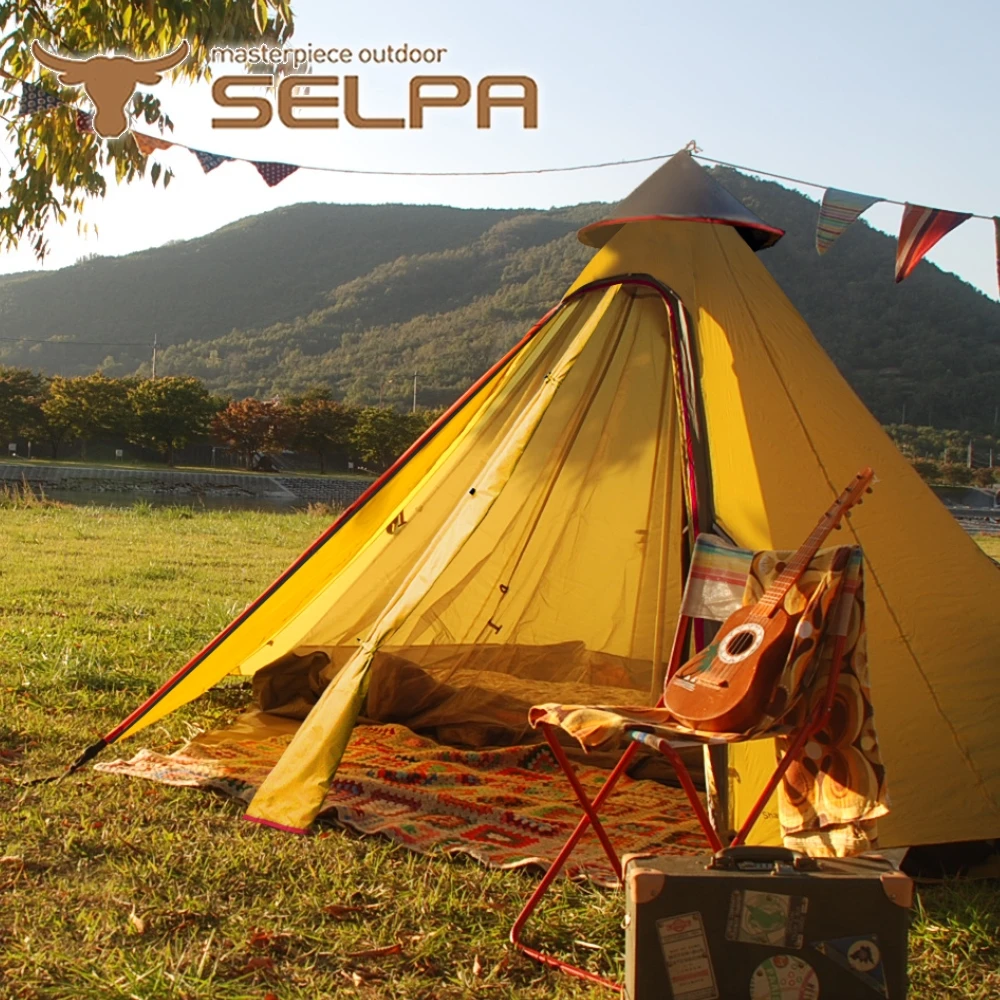 【SELPA】升級款一房一廳 印地安帳露營帳篷家庭帳五人大型(黃色)