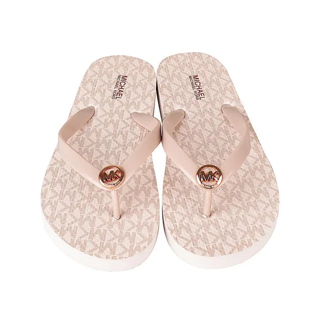 【Michael Kors】MICHAEL KORS FLIP FLOP金字LOGO印花PVC夾腳拖鞋(粉)