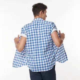 【NAUTICA】經典格紋口袋短袖襯衫(藍色)