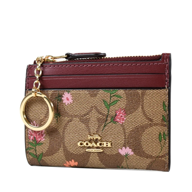 COACH【COACH】花卉LOGO證件鑰匙零錢包-卡其色