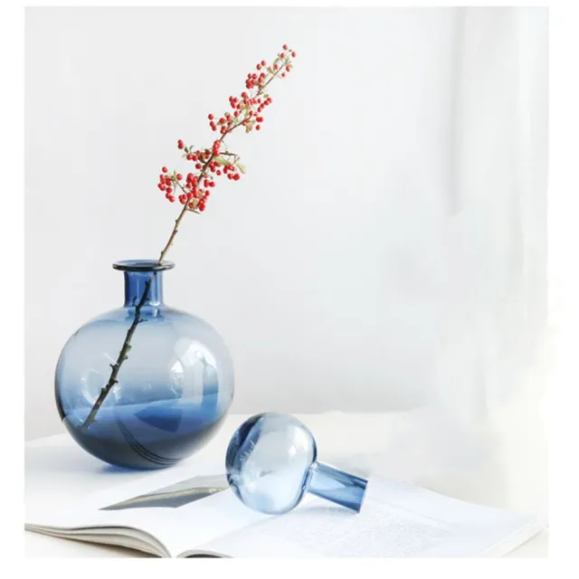 Jen 北歐極簡手工藍色球型蓋透明玻璃花瓶花器桌面擺飾居家裝飾高21cm Momo購物網 好評推薦 23年1月