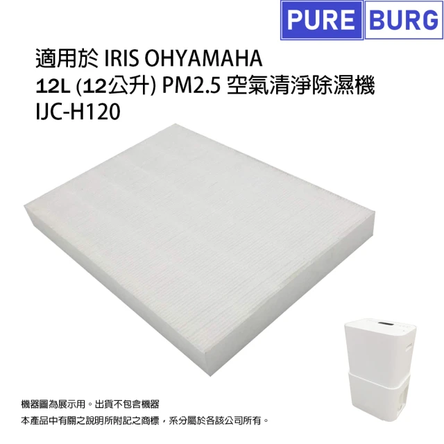 【PUREBURG】適用IRIS OHYAMA IJC-H120 12L PM2.5空氣清淨除濕機 副廠HEPA替換用濾網濾心