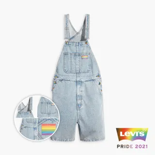 【LEVIS】Pride限量平權系列 男女同款 牛仔吊帶短褲 / 復古寬管版型 / 彩虹布標、五金、皮標-熱賣單品