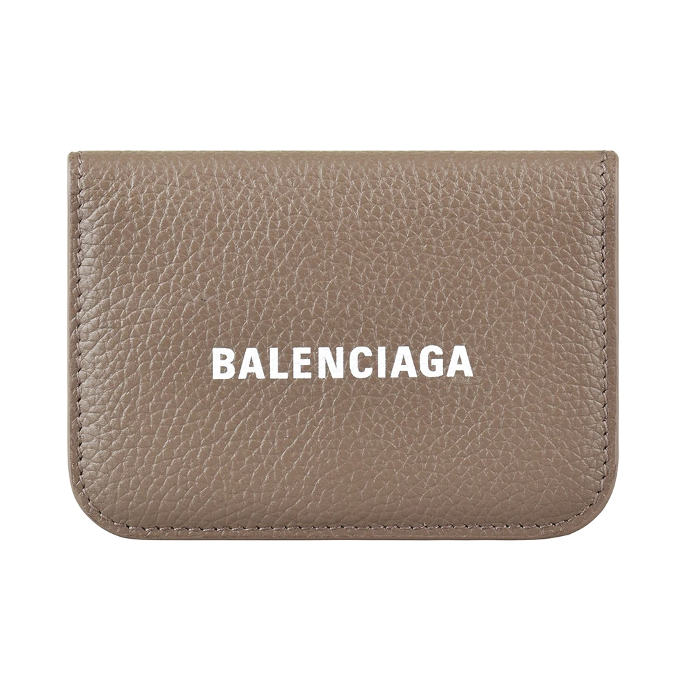【Balenciaga 巴黎世家】BALENCIAGA 白字燙印LOGO荔枝紋小牛皮3卡扣式三折短夾(迷你淡棕)
