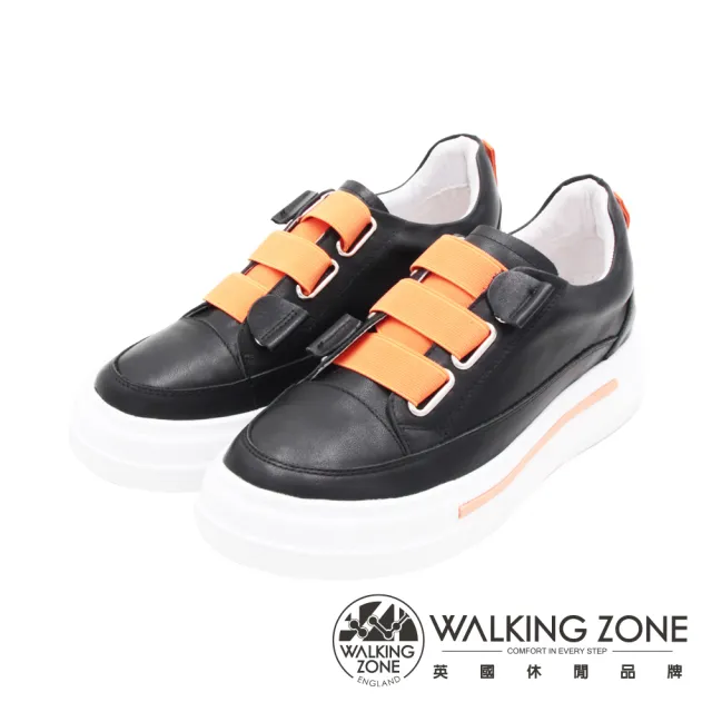 【WALKING ZONE】女 潮流彈力繃帶休閒鞋 女鞋(黑)