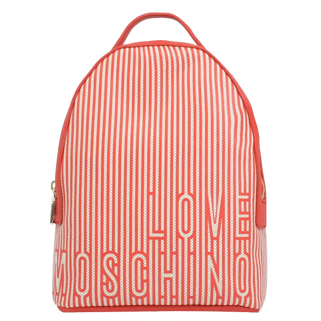 【MOSCHINO】LOVE MOSCHINO 條紋帆布拼接手提後背包(紅)