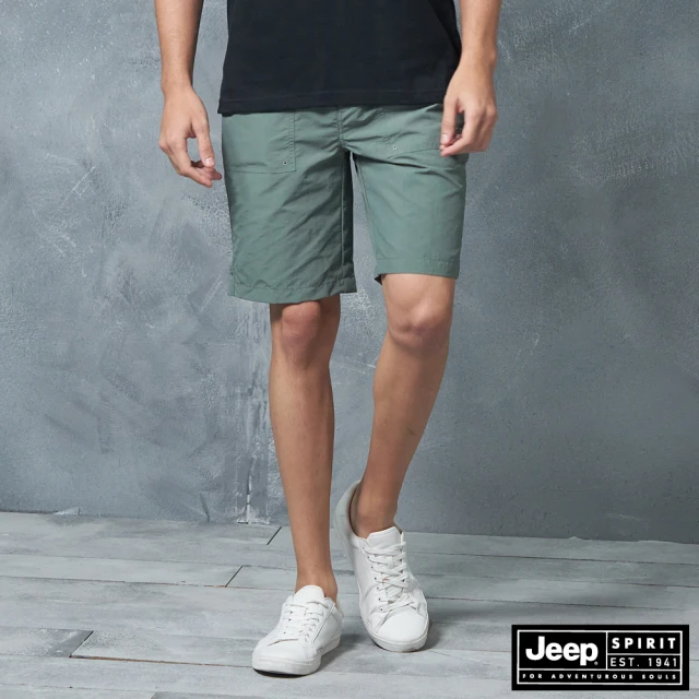 【JEEP】男裝 簡約時尚休閒口袋短褲(軍綠)