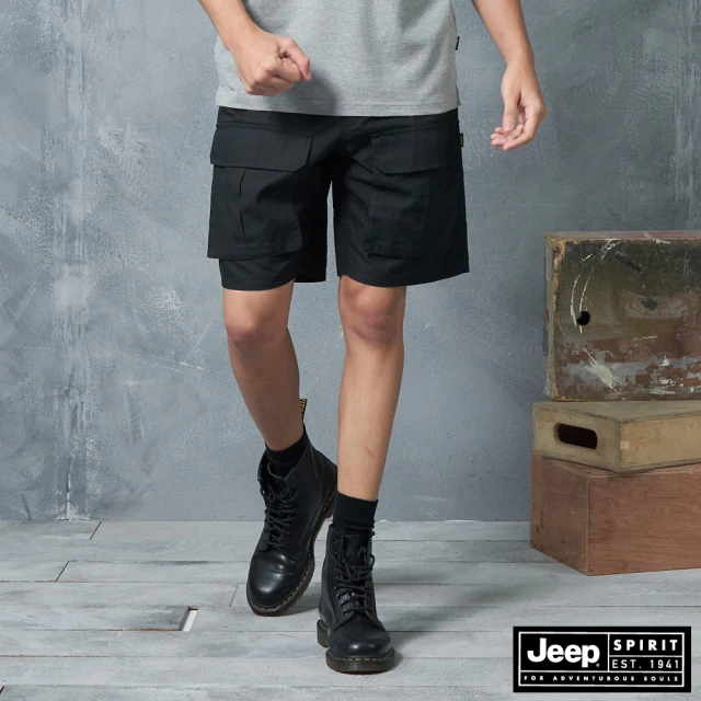 【JEEP】男裝 軍風造型口袋短褲(黑)