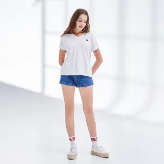 【Lee】愛心寬版 V領小Logo 女短袖T恤-經典白