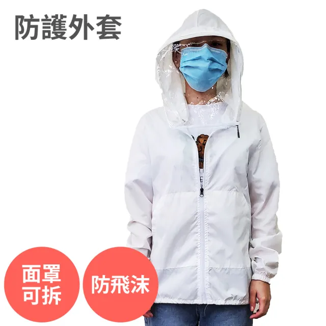 防護外套 防飛沫 可拆式面罩 阻隔 細菌 病毒 灰塵 防疫 透氣 防護服 夾克 防護衣(1入組 安全 防疫)