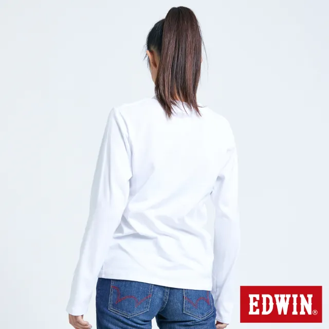 【EDWIN】BASIC印花長袖T恤-女款(白色)