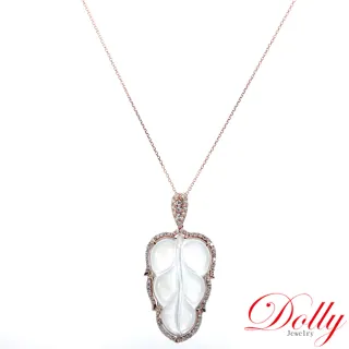 【DOLLY】14K金 緬甸玻璃種白翡玫瑰金鑽石項鍊(012)