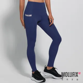 【Mollifix 瑪莉菲絲】高彈力訓練跳色動塑褲、瑜珈服、Legging(經典藍)