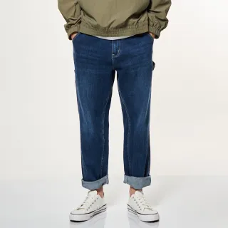 【JEEP】男裝 潮流休閒寬版牛仔長褲(深藍)