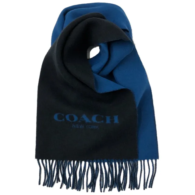 【COACH】新款喀什米爾混羊毛雙色圍巾(藍/黑)