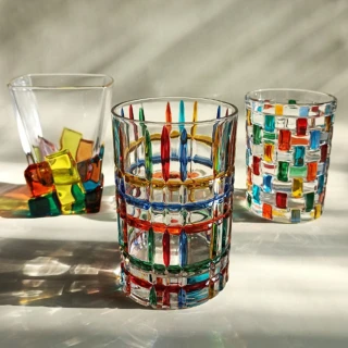 手工彩繪線條編織水晶玻璃杯酒杯果汁飲料水杯(3款可選)