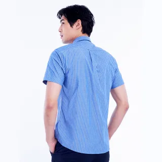 【U.S. POLO ASSN.】男款細格紋短袖襯衫-藍色條紋(休閒舒適)