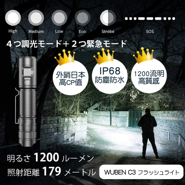 【WUBEN 錸特光電】C3 1200流明 戰術手電筒(CP值最高 絕對入手必BUY)
