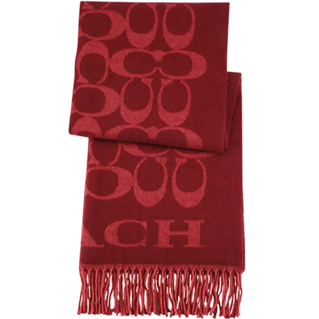 【COACH】紅色滿版LOGO喀什米爾羊毛義大利製圍巾