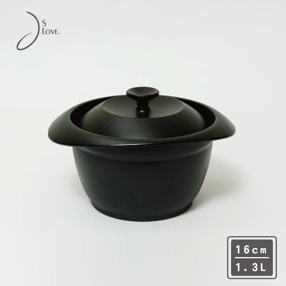 日式鑄鐵炊飯鍋-黑16cm/1.3L(電磁爐適用/鑄鐵鍋/琺瑯鍋)