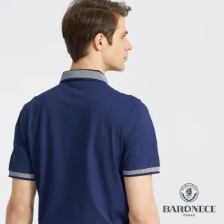 【BARONECE 百諾禮士】男款 雙絲光混紡網眼素面短袖POLO衫-藍色(1198211-39)