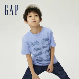 【GAP】男童 純棉印花寬鬆短袖T恤(825594-藍色)