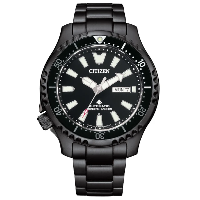 【CITIZEN 星辰】PROMASTER鋼鐵河豚系列綠水鬼機械錶款44mm全黑(NY0135-80E)