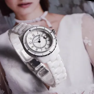 【COACH】經典C字LOGO 純白晶鑽 陶瓷腕錶 七夕情人節(CO14503462)